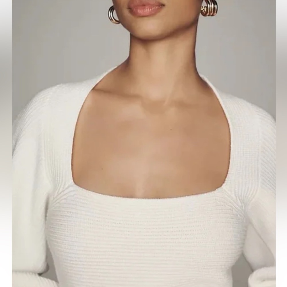 Anthropologie Maeve Square-Neck Wide Sleeve Sweater Ivory Size Small - Picture 2 of 11